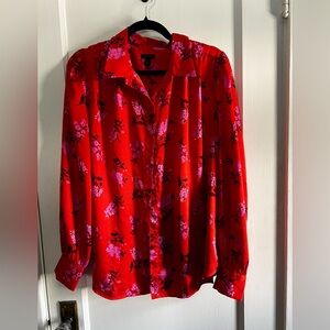 Ann Taylor Red Floral Blouse